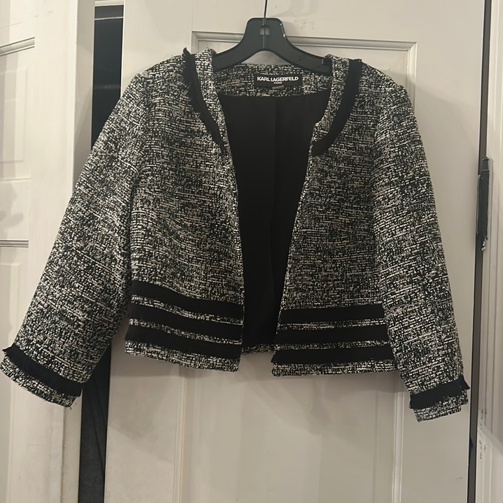 Karl Lagerfeld Tweed Black & White Cropped Jacket